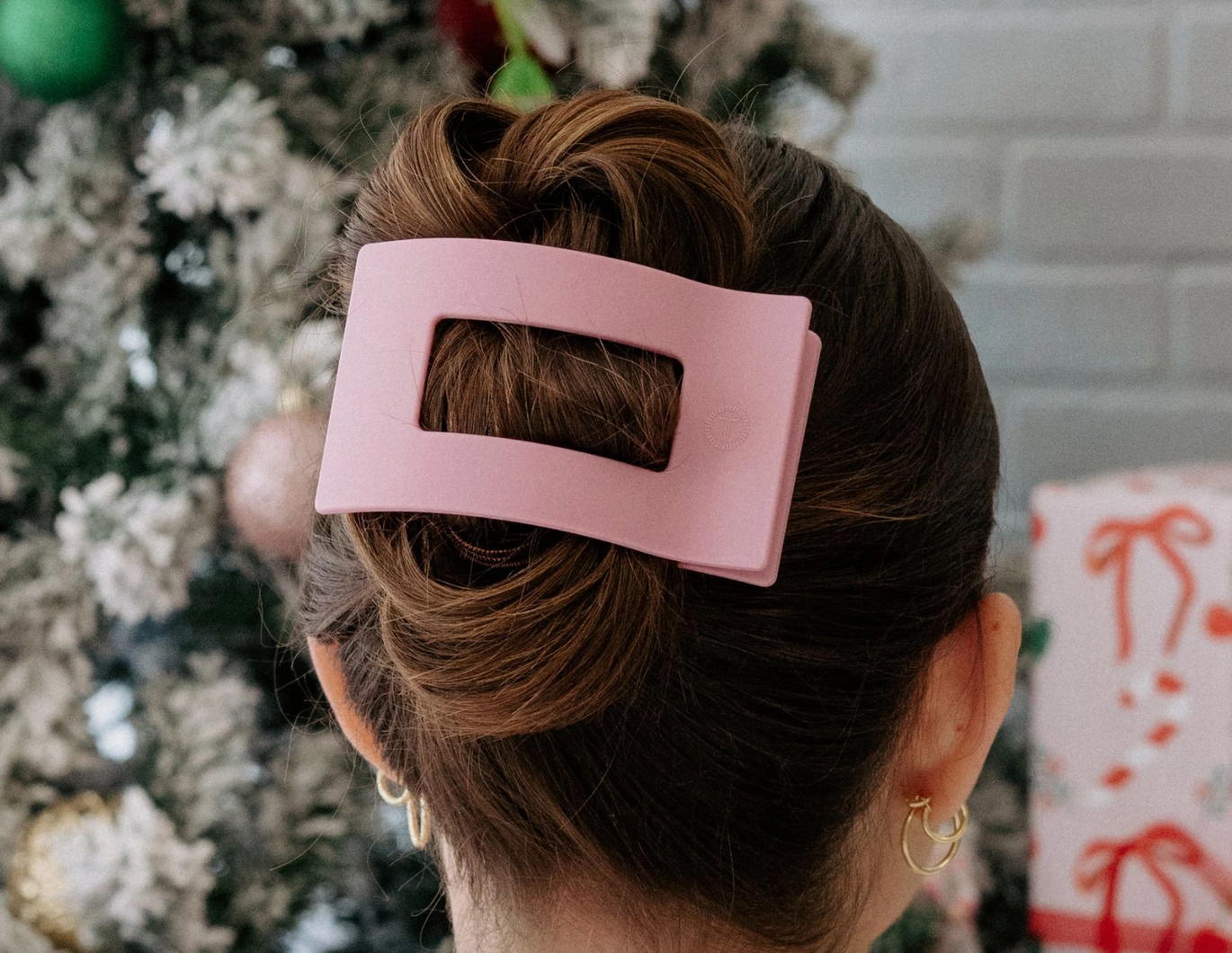 Teleties Flat Rectangle Claw Clip - Merry Pinkmas