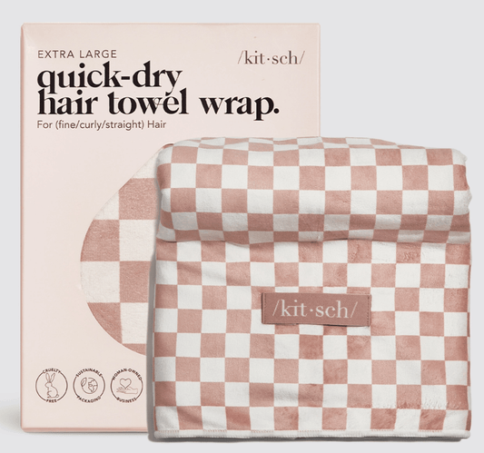 Kitsch - Extra Large Quick Dry Hair Towel Wrap - Terracotta Checker - Aesthetics By Kell