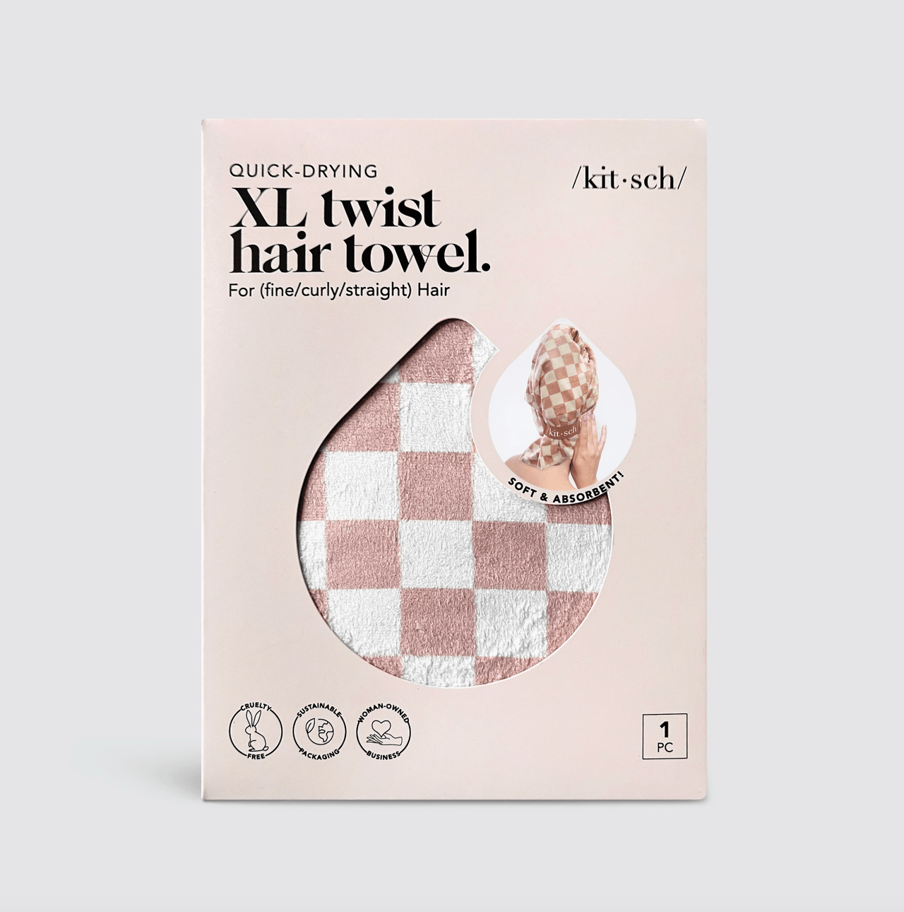 Kitsch - Extra Large Quick Dry Hair Towel Wrap - Terracotta Checker - Aesthetics By Kell