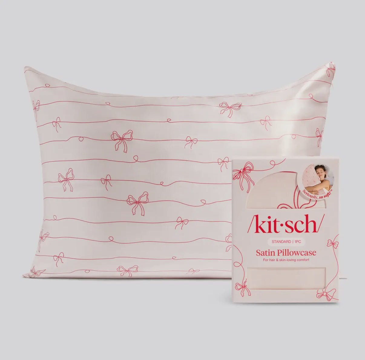 Kitsch | Holiday Satin Pillowcase in Striped Bows - Aesthetics By Kell