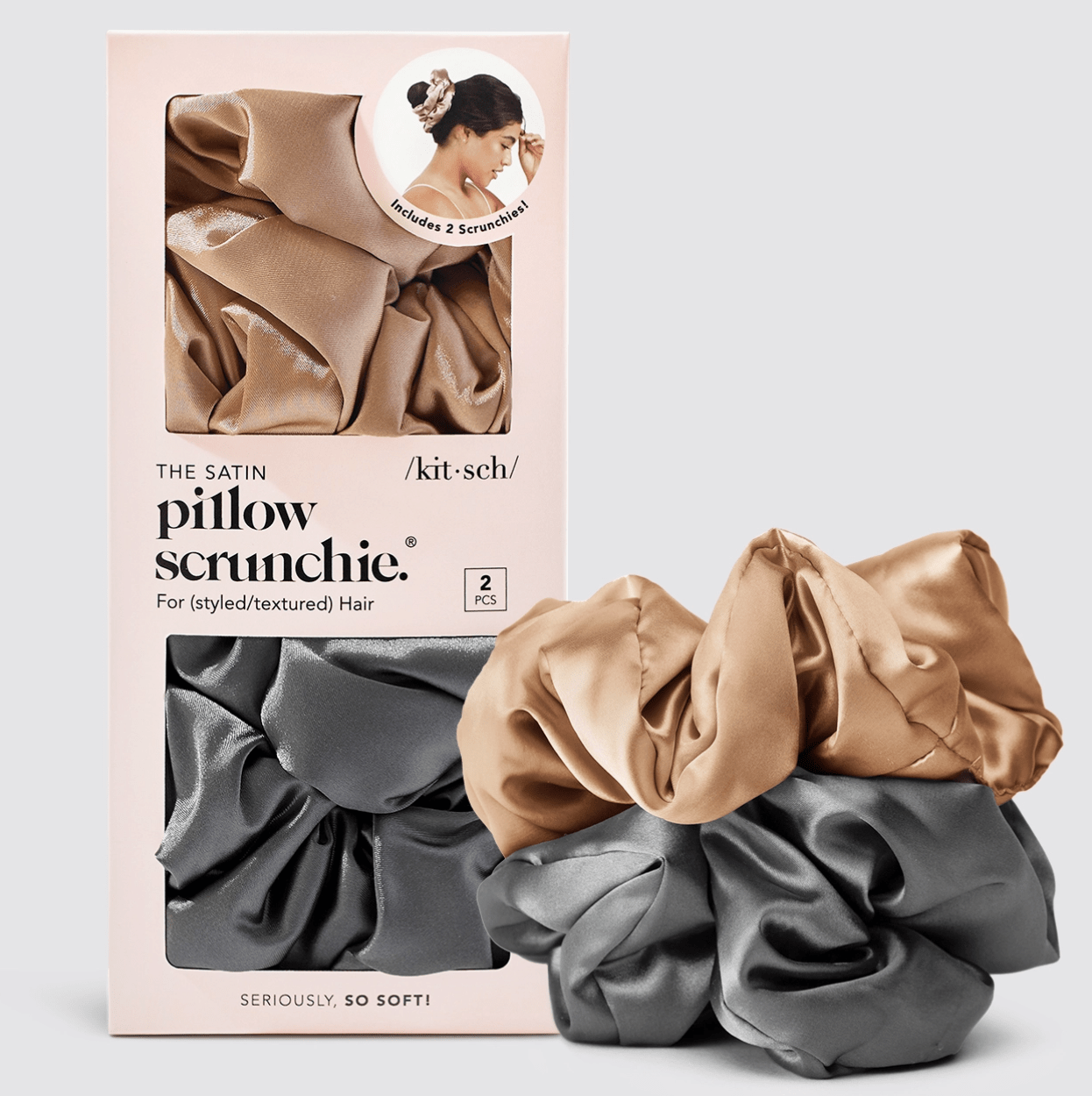 Kitsch Satin Sleep Pillow Scrunchies – Charcoal & Gold (2pc Set) - Aesthetics By Kell