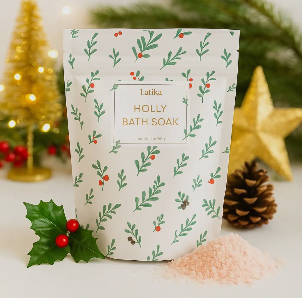 Latika Holly Holiday Bath Soak – Evergreen & White Tea - Aesthetics By Kell