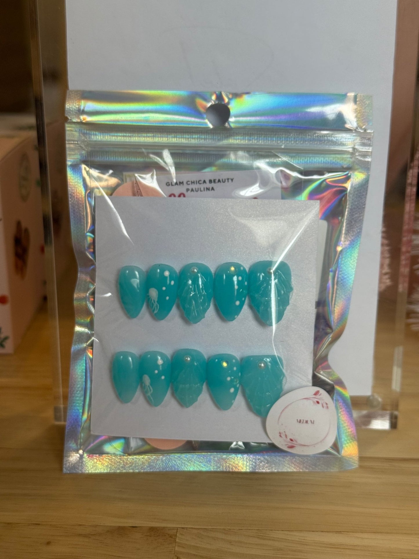 Press On Nails - Short Almond - Medium Size - Under The Sea - Aesthetics By Kell