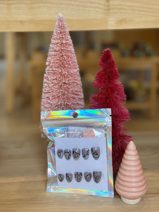 Press On Nails - Short Oval - Medium size - Christmas lights - Aesthetics By Kell