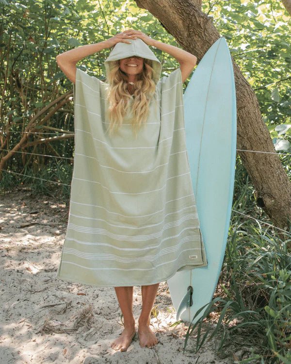 Sand Cloud | Classic Stripe Hooded Poncho - Celadon Green - Aesthetics By Kell