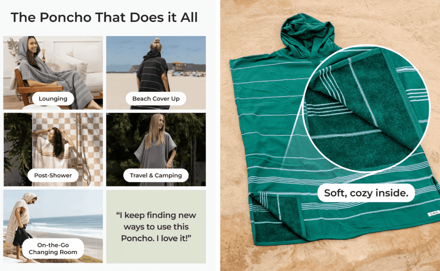 Sand Cloud | Classic Stripe Hooded Poncho - Hedge Green - Aesthetics By Kell
