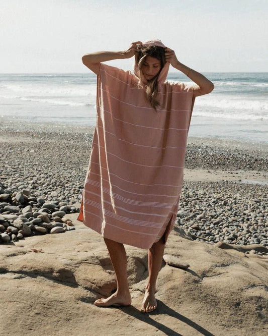 Sand Cloud | Classic Stripe Hooded Poncho - Misty Rose - Aesthetics By Kell