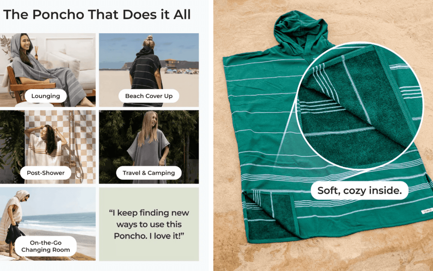 Sand Cloud | Classic Stripe Hooded Poncho - Seaglass - Aesthetics By Kell