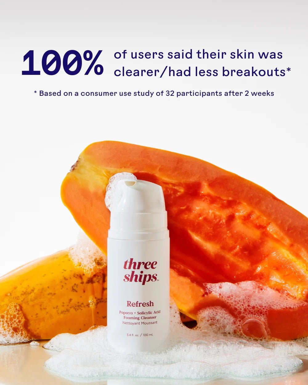 Three Ships Refresh Papaya + Salicylic Acid Foaming Cleanser - Aesthetics By Kell