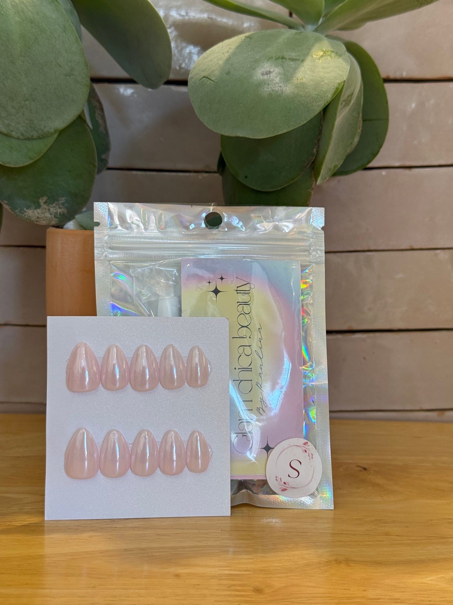 Press On Nails- Short Almond- Small size- Glazed Pink