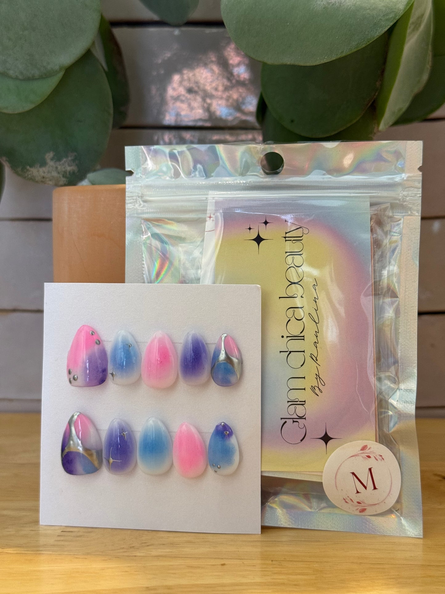 Press On Nails- Short Almond- Medium size- Galaxy Aura