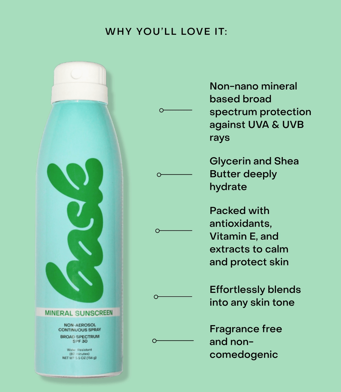 Bask Spf 30 Mineral Non - Aerosol Spray Reef Safe Sunscreen - Aesthetics By Kell