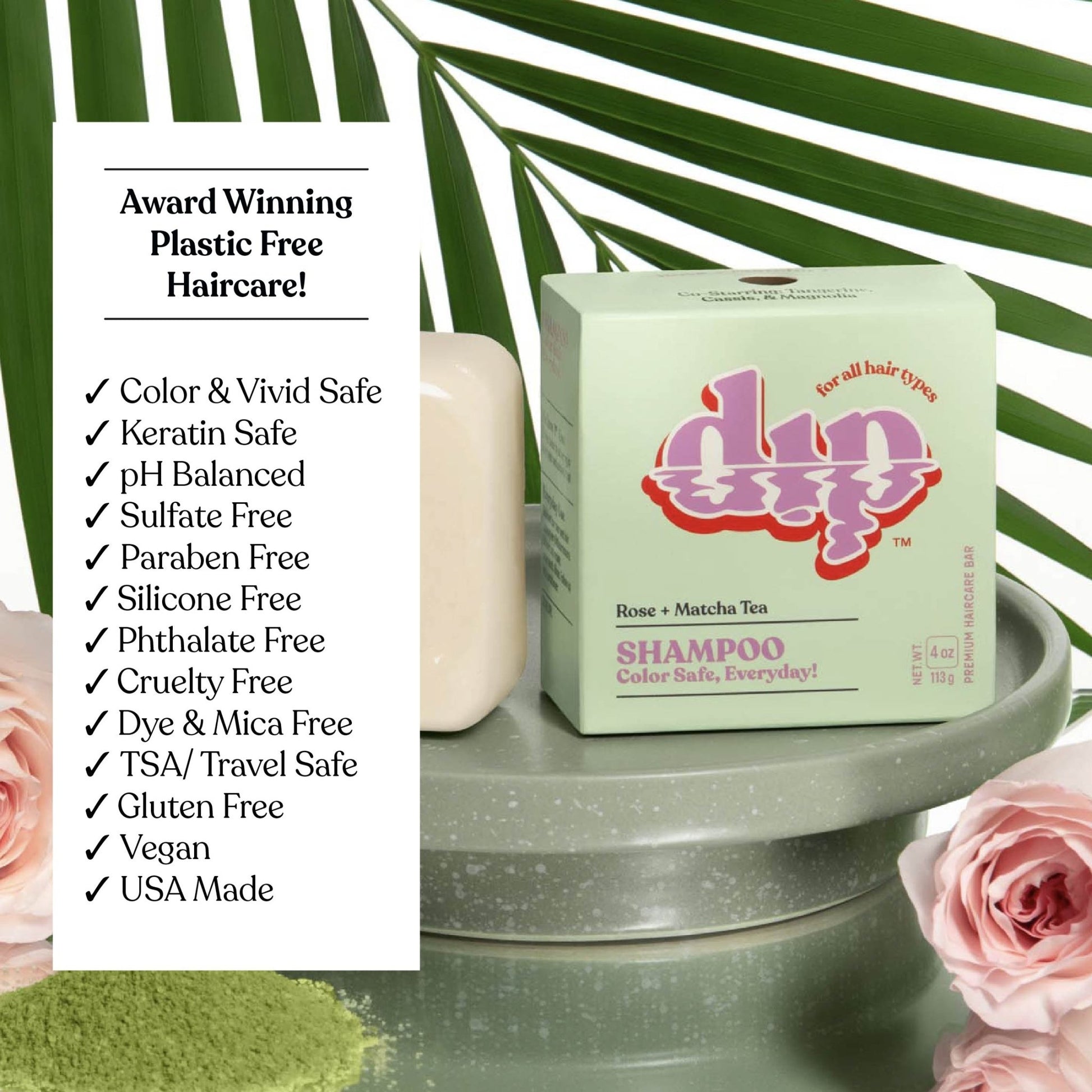 Dip Color Safe Shampoo Bar for Every Day - Rose & Matcha Tea - Aesthetics By Kell
