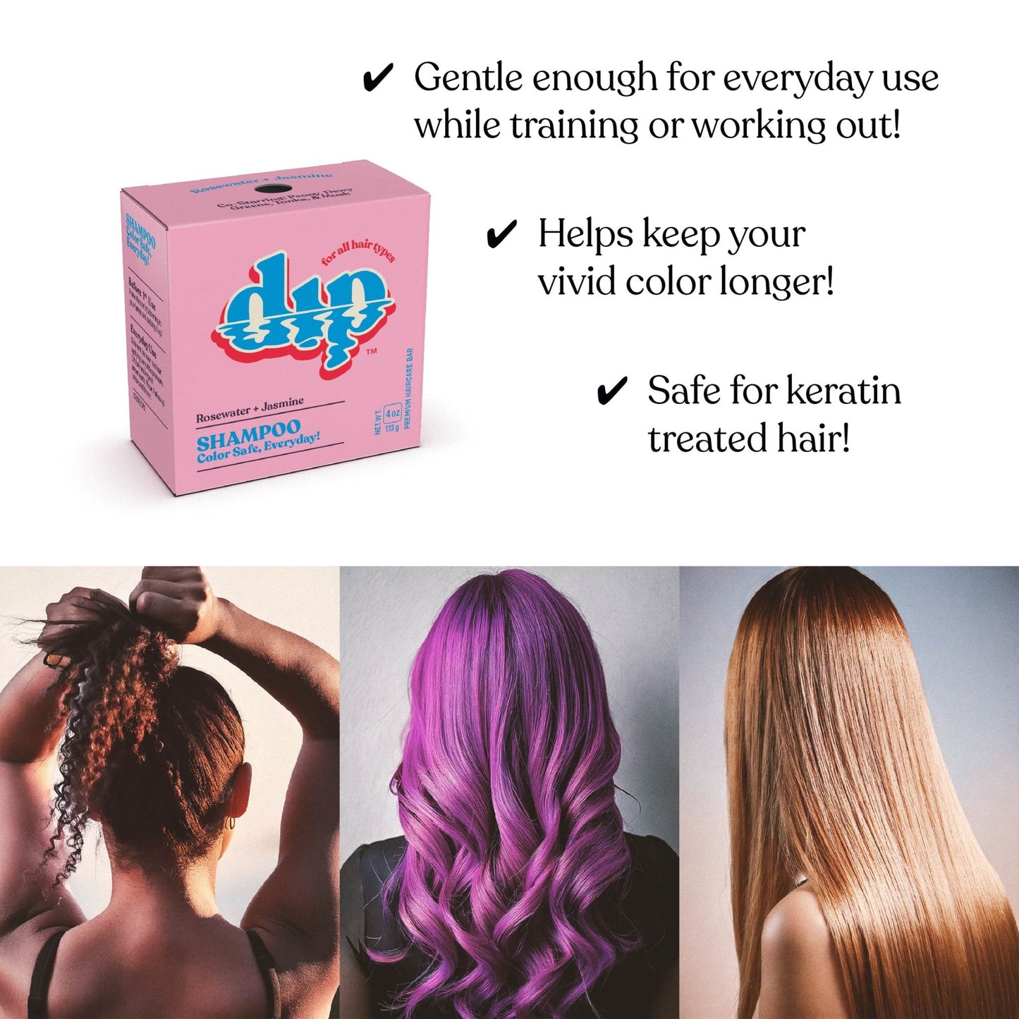 Dip Color Safe Shampoo Bar for Every Day - Rosewater & Jasmine - Aesthetics By Kell