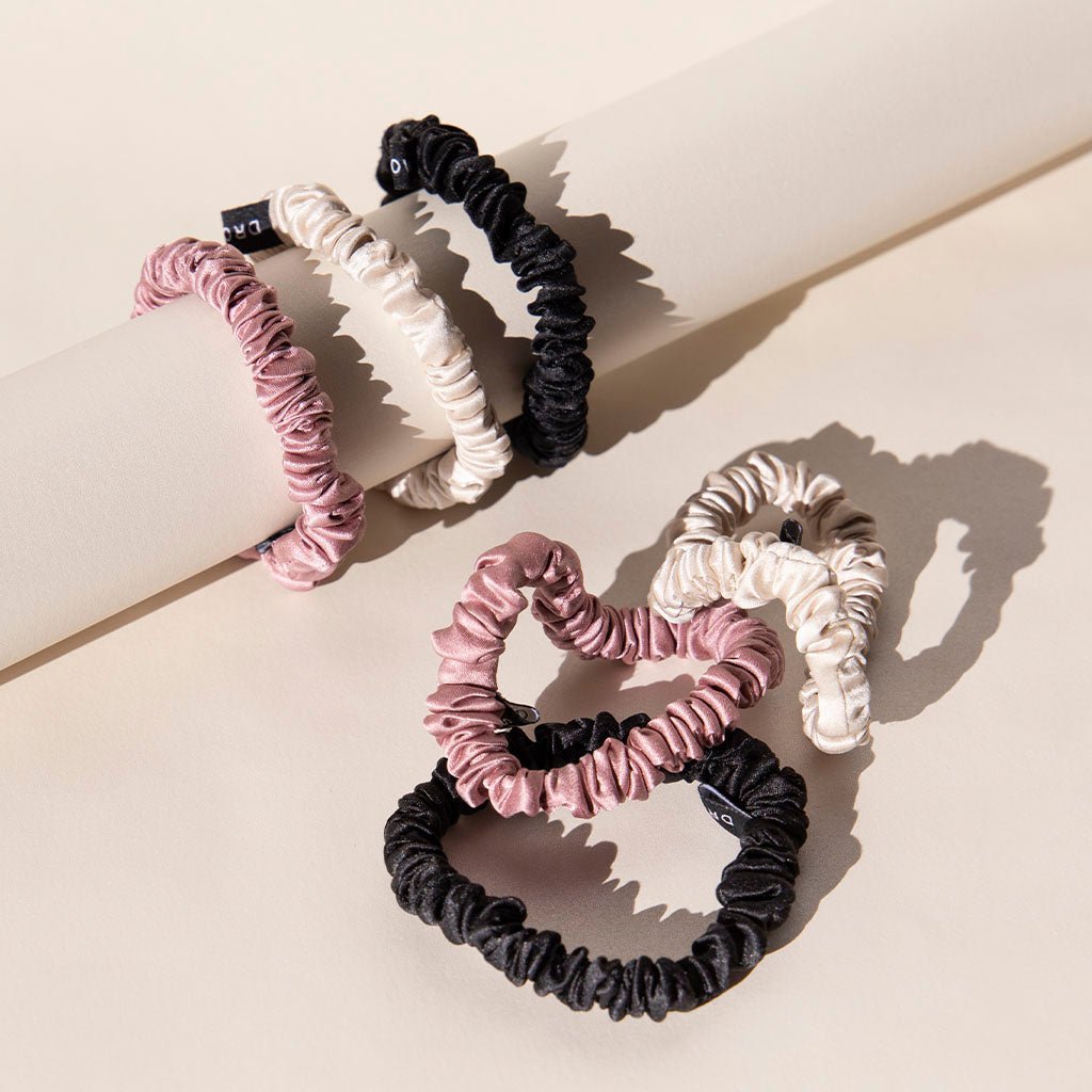 Drowsy Skinny Scrunchie Set - Rose, Dusty, Black - Aesthetics By Kell