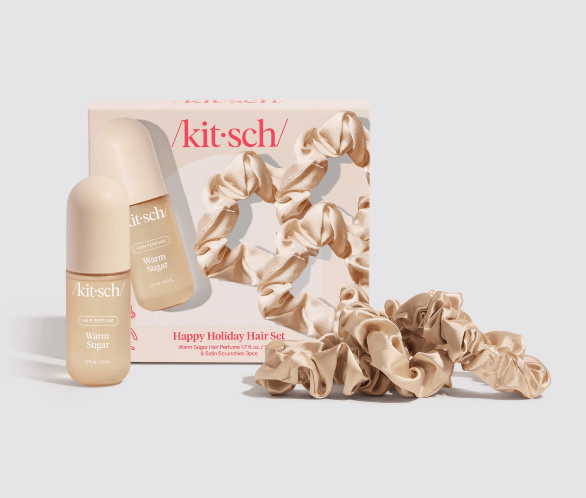 Kitsch Happy Holiday Hair Set – Warm Sugar Scent + Satin Scrunchies - Aesthetics By Kell