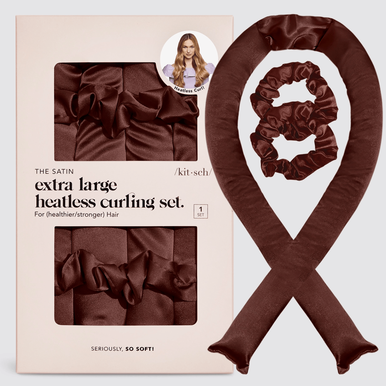 Kitsch Xl Satin Heatless Curling Set - Chocolate - Aesthetics By Kell