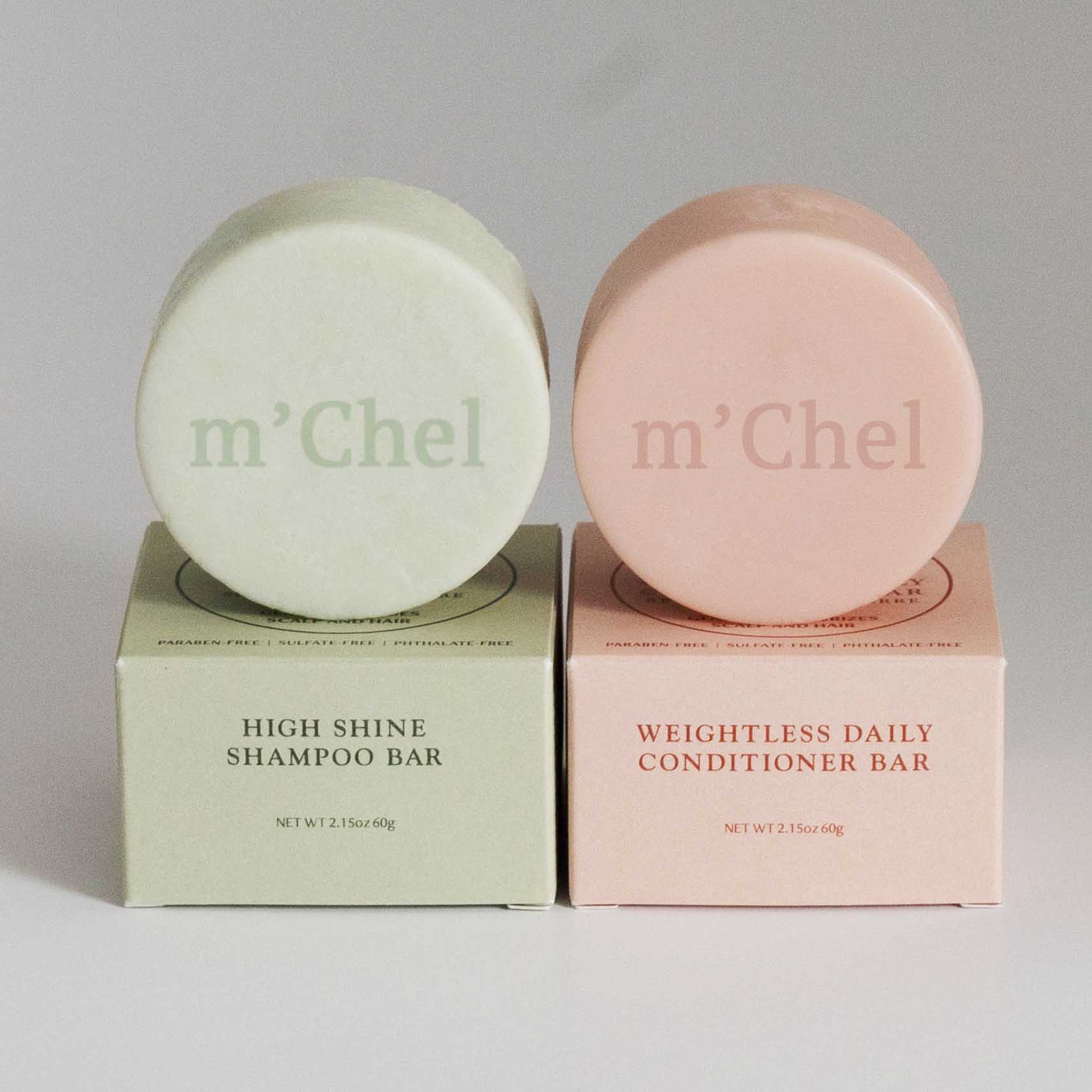 m'Chel High Shine Shampoo + Weightless Daily Conditioner Bars Bundle - Aesthetics By Kell
