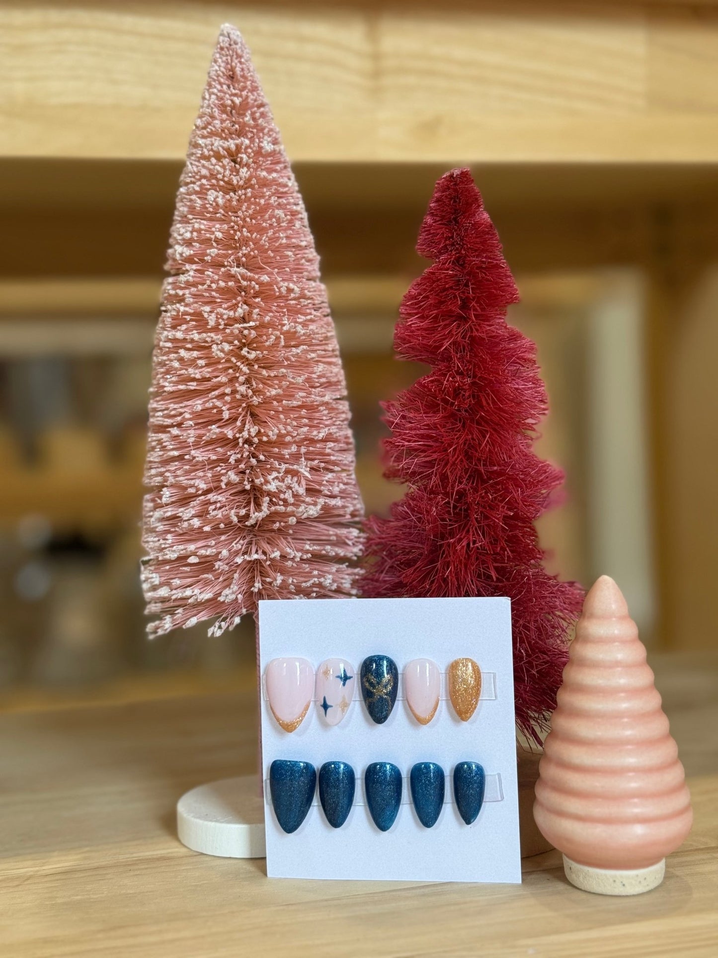 Press On Nails - Short Almond - Medium Size - Blue and Gold Sparks - Aesthetics By Kell