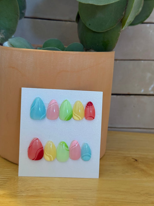 Press On Nails- Short Almond- Medium size- Jelly Rainbow - Aesthetics By Kell