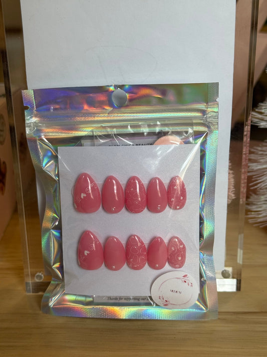 Press On Nails - Short Almond - Medium size - LOVE - Aesthetics By Kell