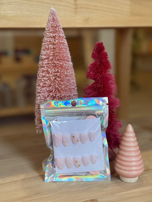 Press On Nails - Short Oval - Medium Size - Pearl & Stars - Aesthetics By Kell