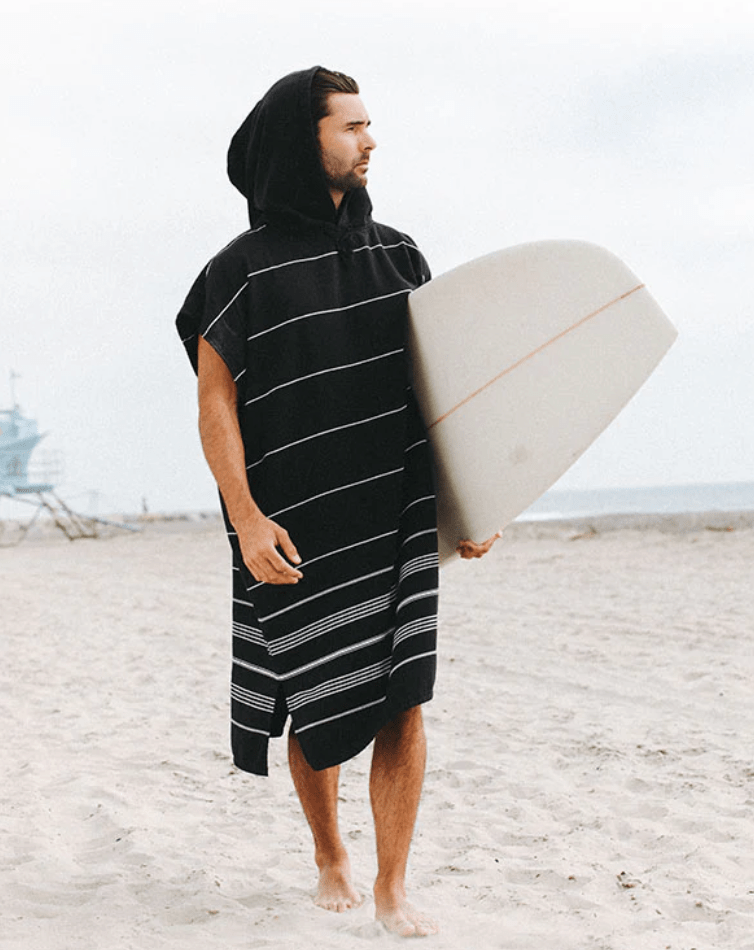 Sand Cloud | Classic Stripe Hooded Poncho - Black - Aesthetics By Kell