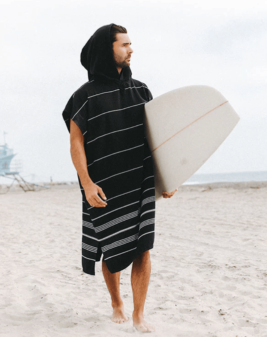 Sand Cloud | Classic Stripe Hooded Poncho - Black - Aesthetics By Kell