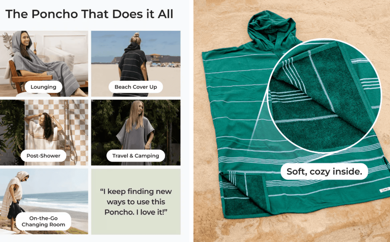Sand Cloud | Classic Stripe Hooded Poncho - Black - Aesthetics By Kell