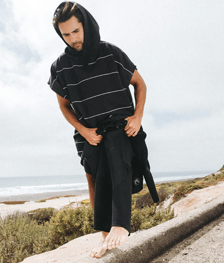 Sand Cloud | Classic Stripe Hooded Poncho - Black - Aesthetics By Kell
