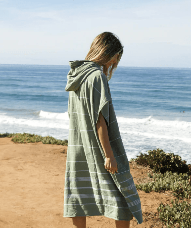 Sand Cloud | Classic Stripe Hooded Poncho - Hedge Green - Aesthetics By Kell