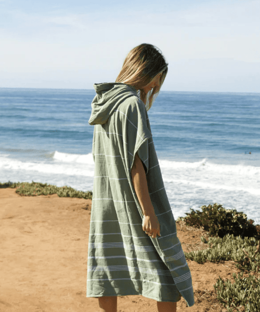 Sand Cloud | Classic Stripe Hooded Poncho - Hedge Green - Aesthetics By Kell