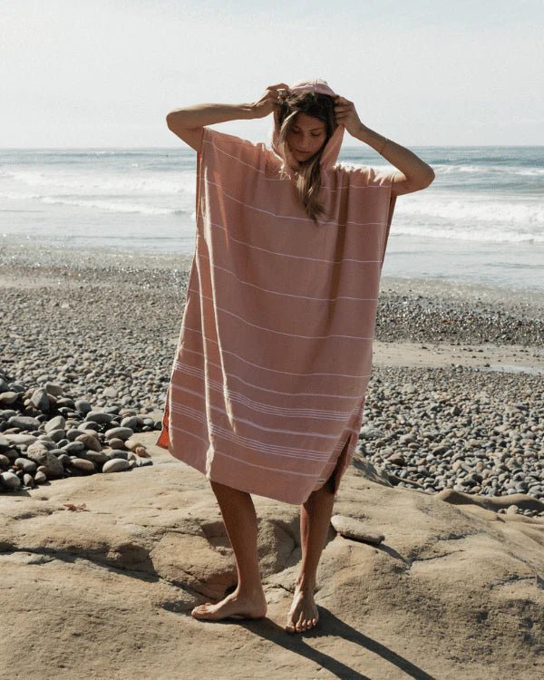 Sand Cloud | Classic Stripe Hooded Poncho - Misty Rose - Aesthetics By Kell
