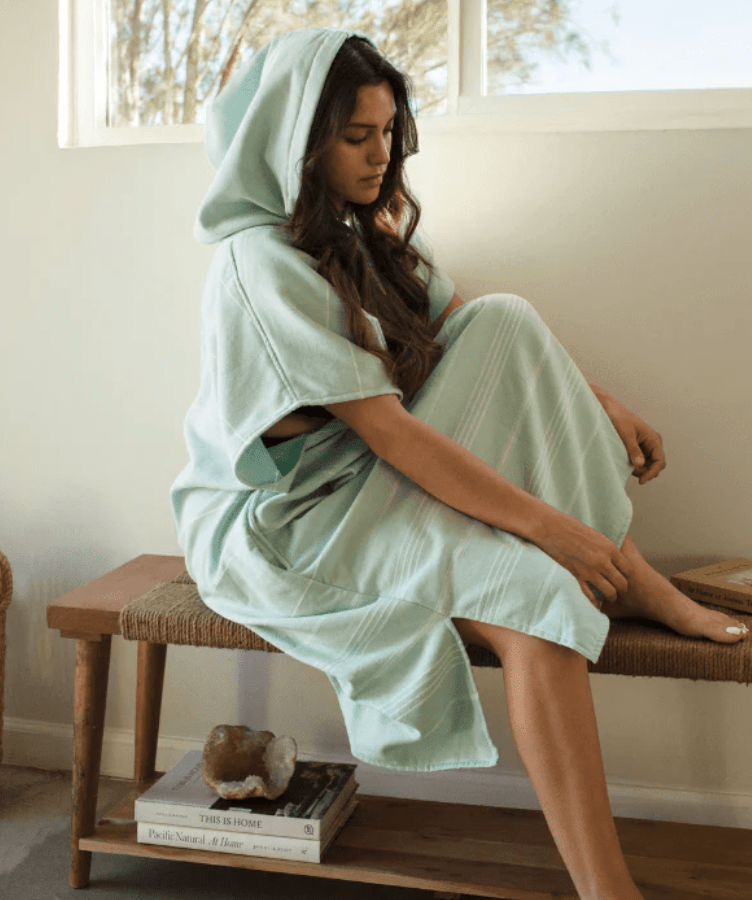Sand Cloud | Classic Stripe Hooded Poncho - Seaglass - Aesthetics By Kell