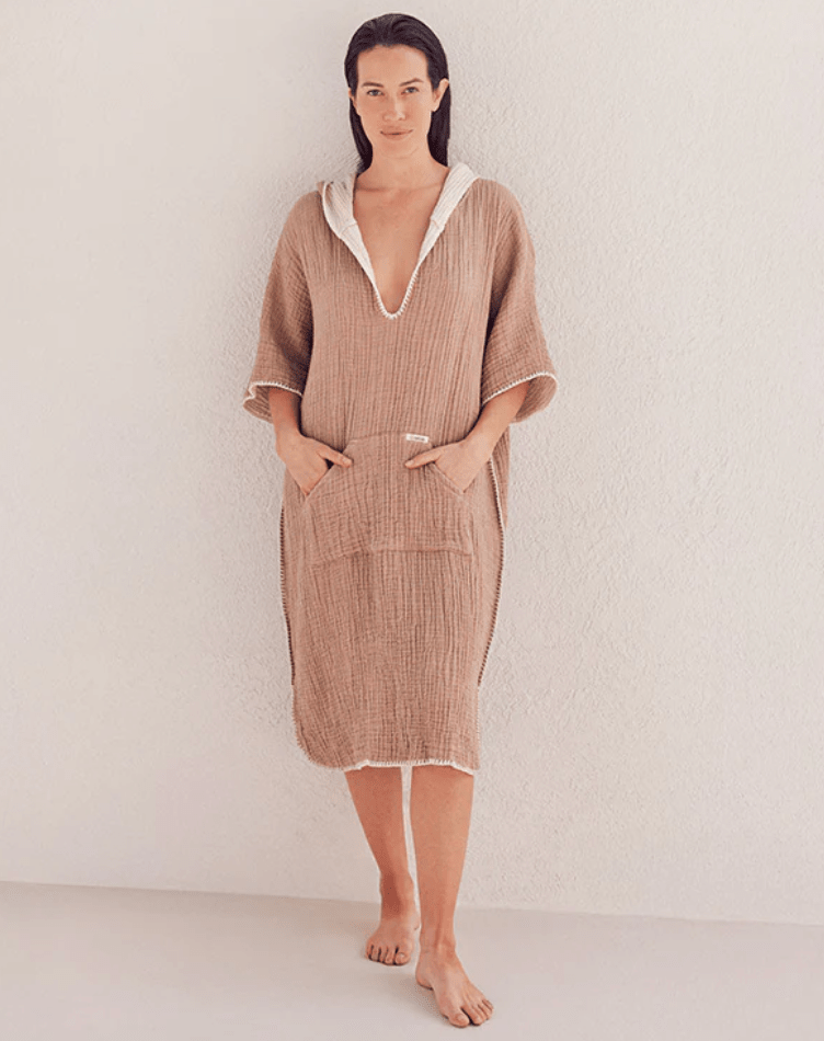 Sand Cloud | Falta Gauze Hooded Poncho - Warm Taupe - Aesthetics By Kell