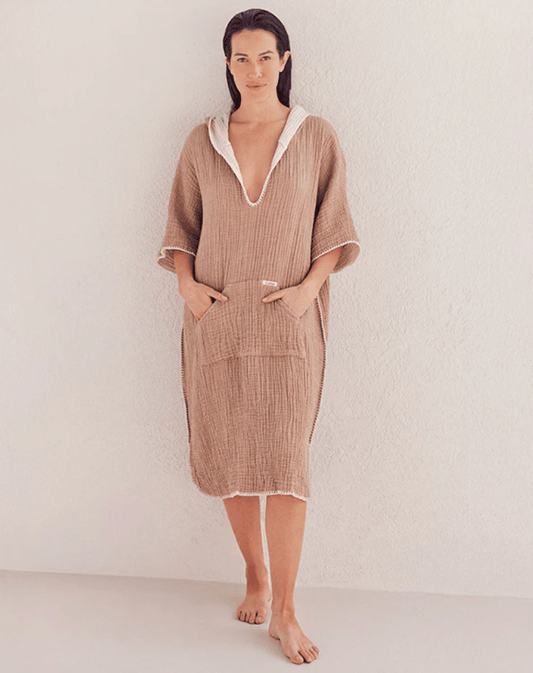 Sand Cloud | Falta Gauze Hooded Poncho - Warm Taupe - Aesthetics By Kell