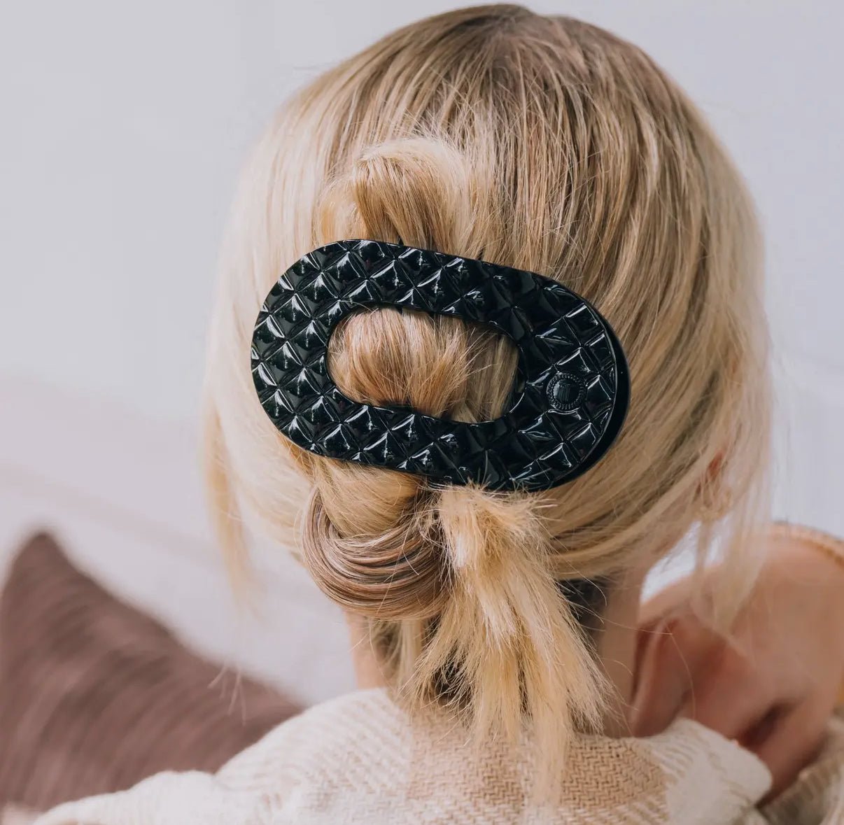 Teleties Quilted Flat Round Hair Clip - Jet Black - Aesthetics By Kell